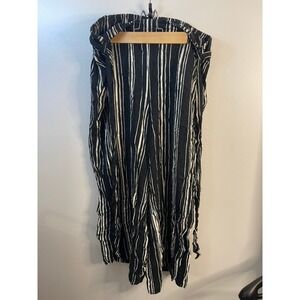 Candies Womens Wide Leg Striped Pants Black White Elastic‎ Waist Tie Belt Size L